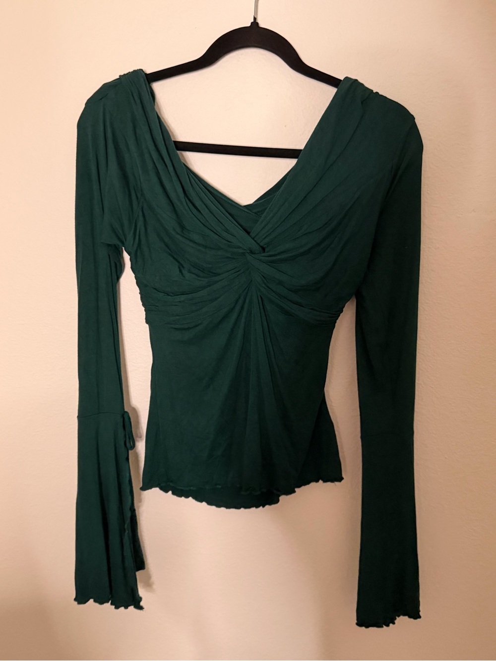 EARTHBOUND Dark Green Draped Long-Sleeve Blouse